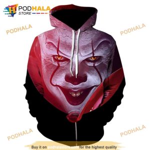 Halloween IT Film 3D Face All Print Horror Character Tee AOP Unisex Hoodie