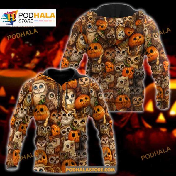 Halloween Pumpkin and Owl Women Men AOP Shirt 3D Hoodie Sweatshirt