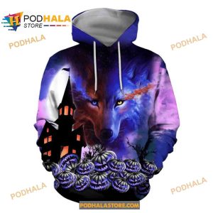 Halloween Wolf Face And Pumpkin All Over Print For Tee Sweatshirt 3D Hoodie