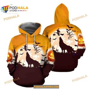 Halloween Wolf With Witch Fly Women Men AOP Shirt 3D Hoodie Sweatshirt