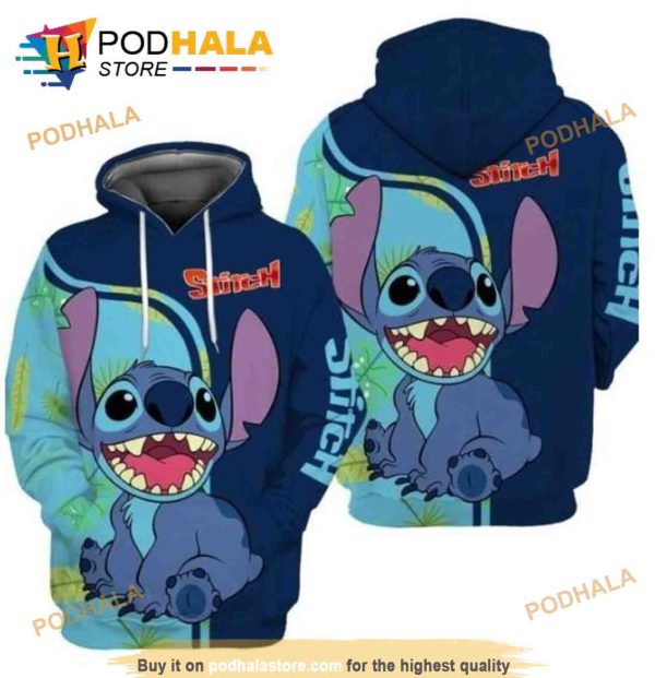 Happy Stitch Blue All Over Print 3D Hoodie