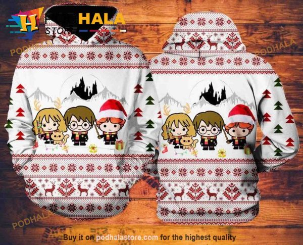 Harry Potter Chibi Hermione Granger Ron Weasley AOP 3D Hoodie