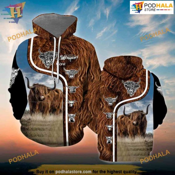 Highland Cattle Cow All Over Printed 3D Hoodie Sweatshirt