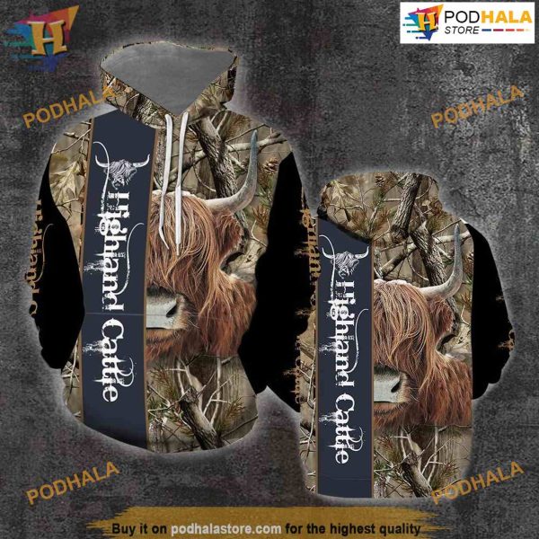 Highland Cattle Cow Camouflage All Over Printed 3D Hoodie Sweatshirt