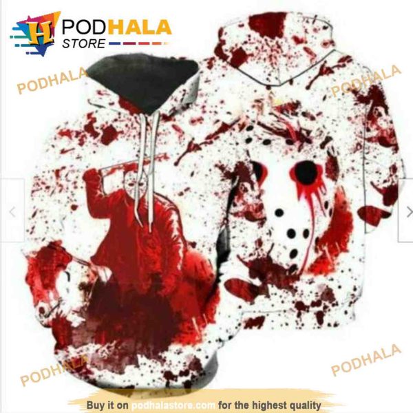 Horror Jason Voorhees Red Blood Halloween 3D Hoodie