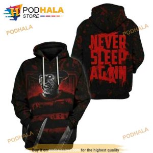 Horror Movie Freddy Krueger Never Sleep Again Halloween 3D HOODIE