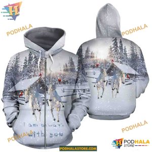 Horse Christmas Pattern Grey Unisex Print All 3D Christmas Hoodie