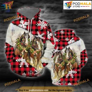 Horse Christmas Red Plaid 3D Funny Hoodie Christmas