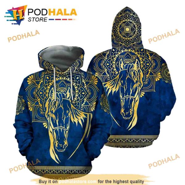 Horse Pattern In Blue 3D Hoodie Sweatshirt