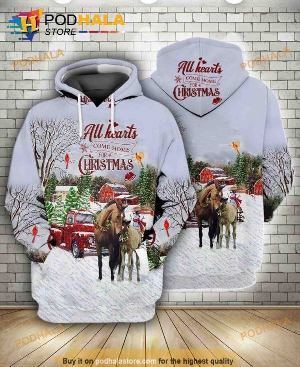 Horses All Hearts Come Home For Christmas 3D Hoodie Sweatshirt