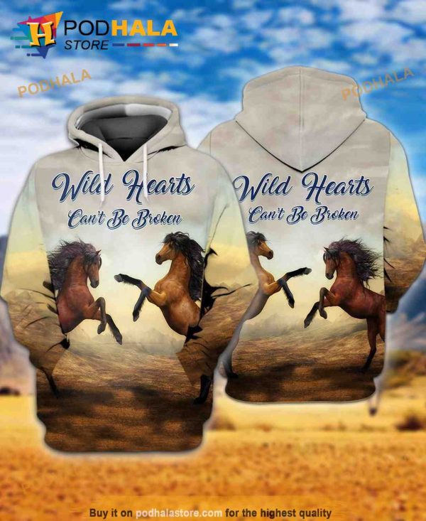 Horses Wild Hearts Cant Be Broken For Christmas 3D Hoodie Sweatshirt