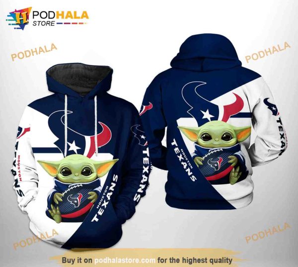 Houston Texans NFL Baby Yoda Team 3D Hoodie Sweatshirt