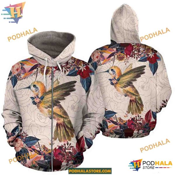 Hummingbird Floral Pattern Unisex Print All 3D Christmas Hoodie