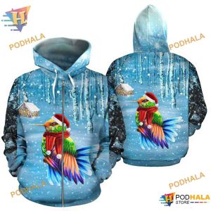 Hummingbird Snow Blue Unisex All Over Printed 3D Hoodie Sweatshirt