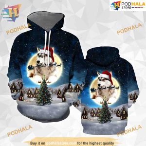 Husky Merry Christmas All Over Printed 3D Hoodie Sweatshirt