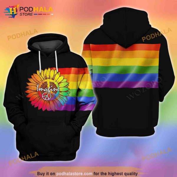 Imagine Flag Sunflower Hippie 3D Hoodie Sweatshirt