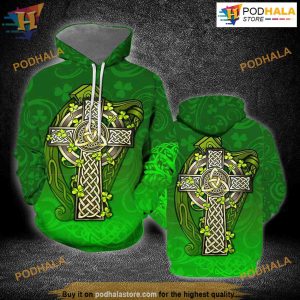 Irish St.Patrick Celtic Cross And The Irish Harp 3D Hoodie Sweatshirt