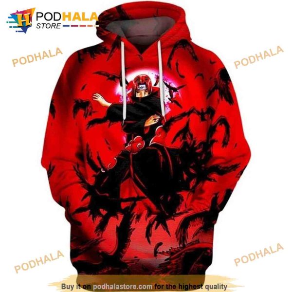 Itachi Flock Of Crows Naruto Anime All Over Printing 3D Hoodie