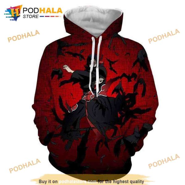 Itachi Magic Jutsu Crow Attack Akatsuki Anime Hd 3D Aop Hoodie