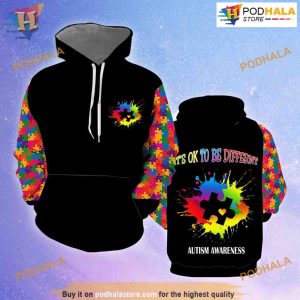 Its OK To Be Different Autism Awareness All Over Printed 3D Hoodie Sweatshirt