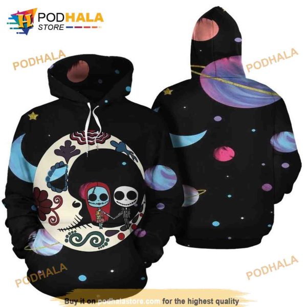 Jack Skellington And Sally On The Moon All Over Print 3D Hoodie