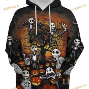 Jack Skellington Character RIP Scary Pumpkin Funny Halloween 3D Hoodie