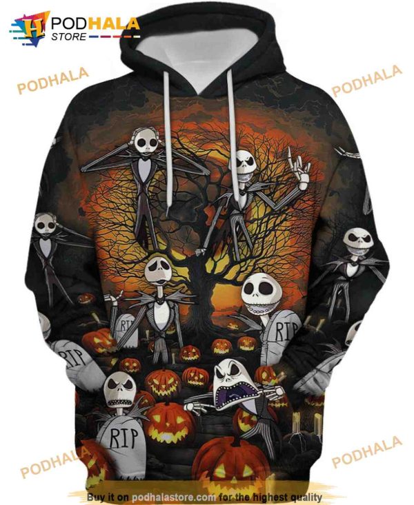 Jack Skellington Character RIP Scary Pumpkin Funny Halloween 3D Hoodie