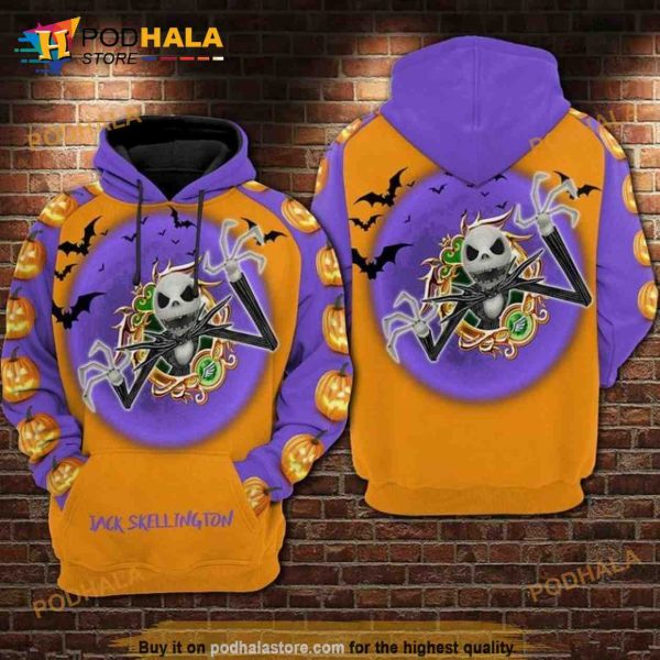 Jack Skellington Halloween Theme Over Print 3D Hoodie