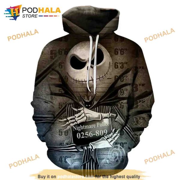 Jack Skellington Mug Shot Nightmare Police Halloween 3D Hoodie