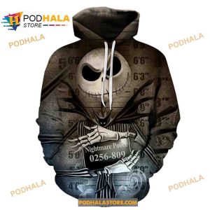 Jack Skellington Mug Shot Nightmare Police Halloween 3D Hoodie Sweatshirt Shirt