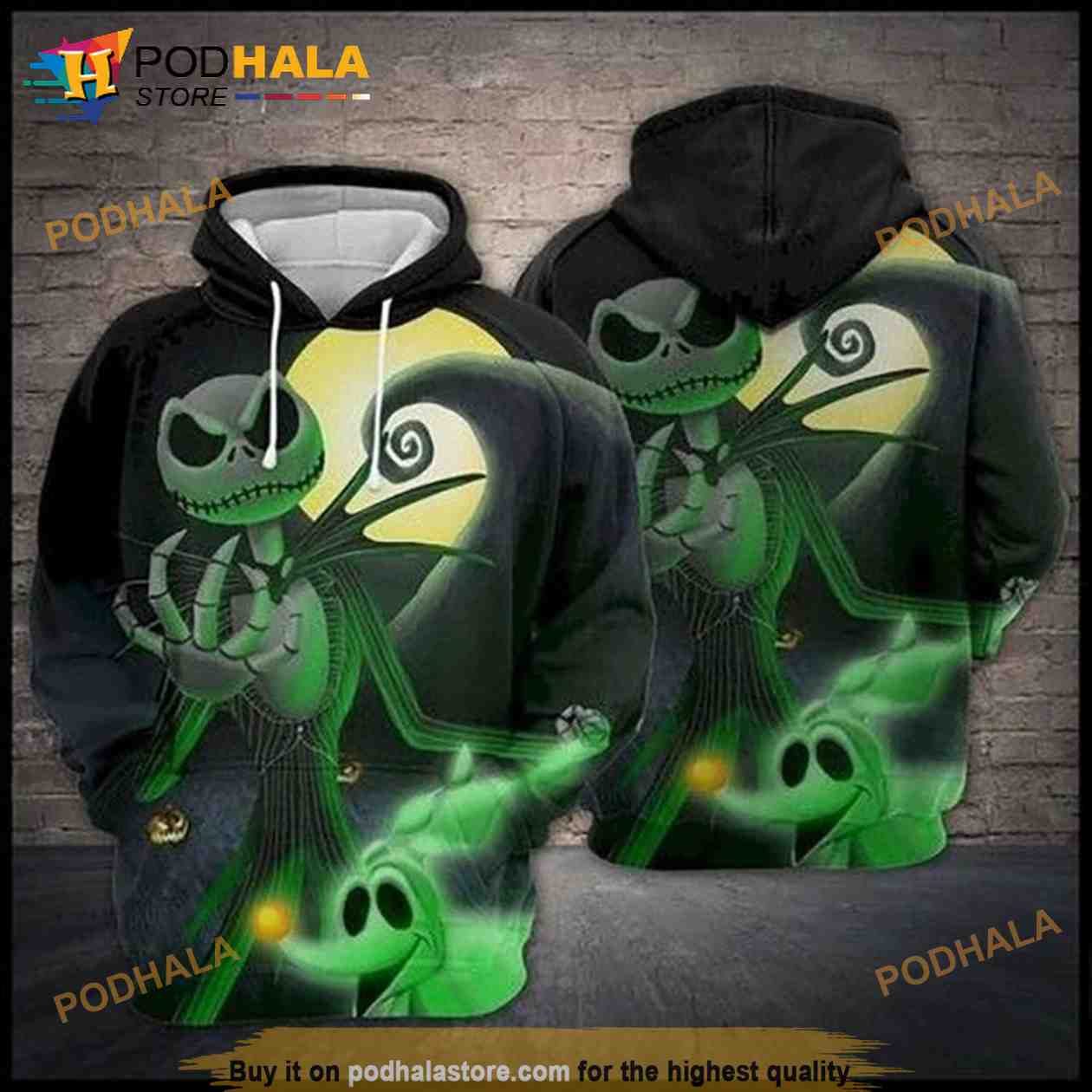 Jack Skellington Nightmare Green Funny Halloween 3D Hoodie Jack Skellington Nightmare Green Funny Halloween 3D Hoodie