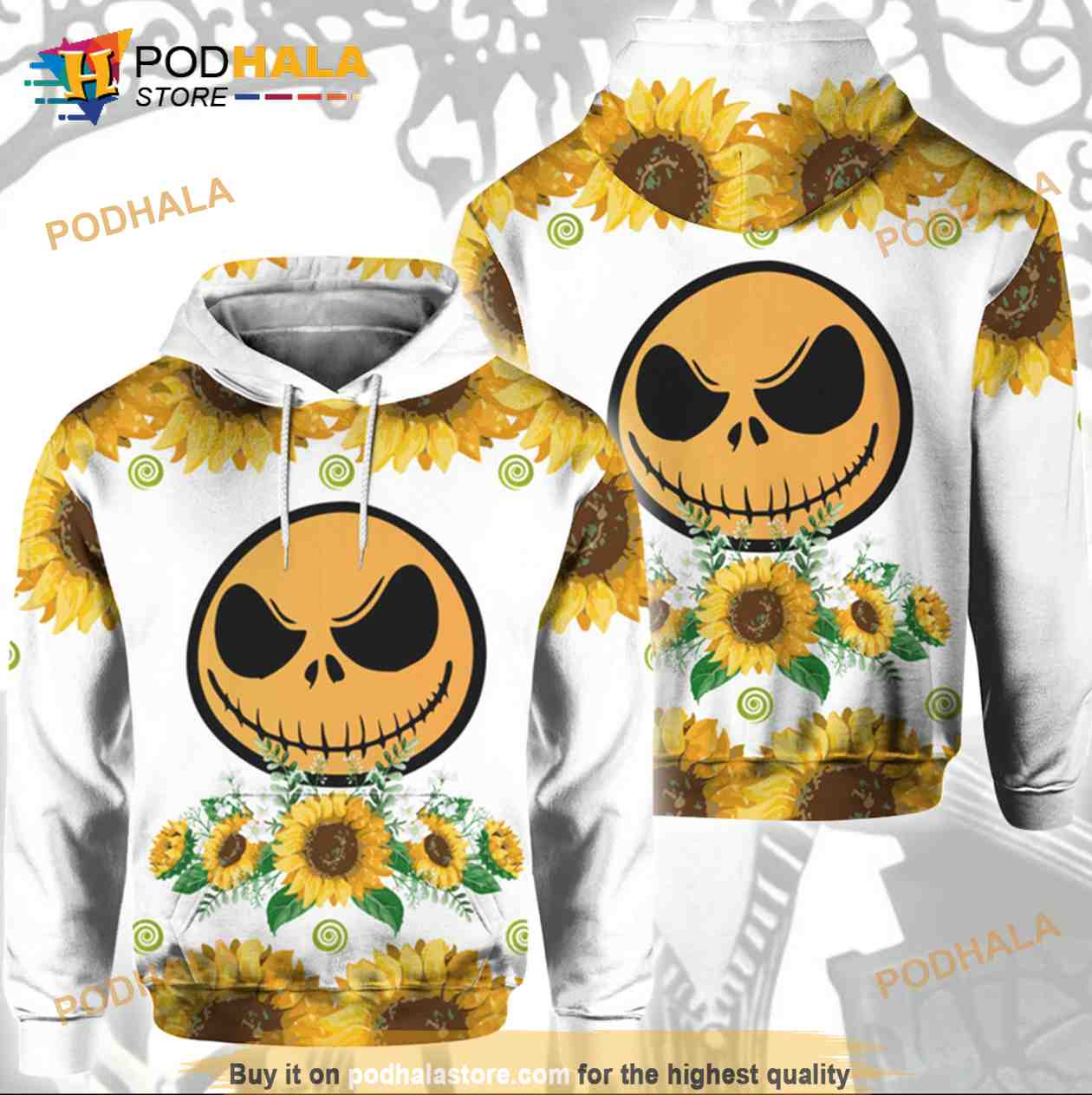 Jack Skellington Sunflower All Over Print Halloween 3D Hoodie Jack Skellington Sunflower All Over Print Halloween 3D Hoodie