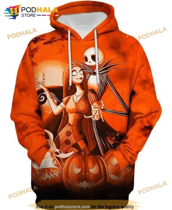 Jack Skellington and Sally Scare Pumpkin Funny Halloween 3D Hoodie