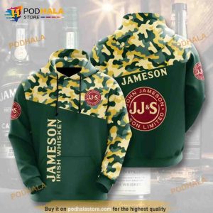 Jameson Irish Whiskey Camo Pattern 3D Hoodie Sweatshirt