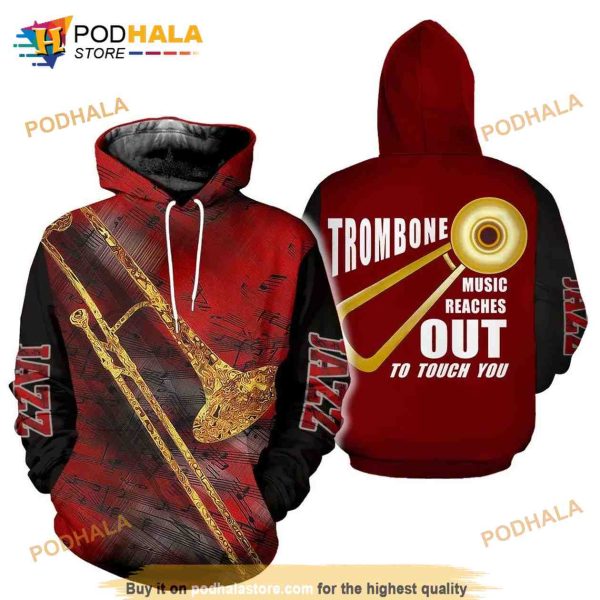 Jazz Trombone Art Trombone Music Aop All Over Printed Unisex 3D Hoodie