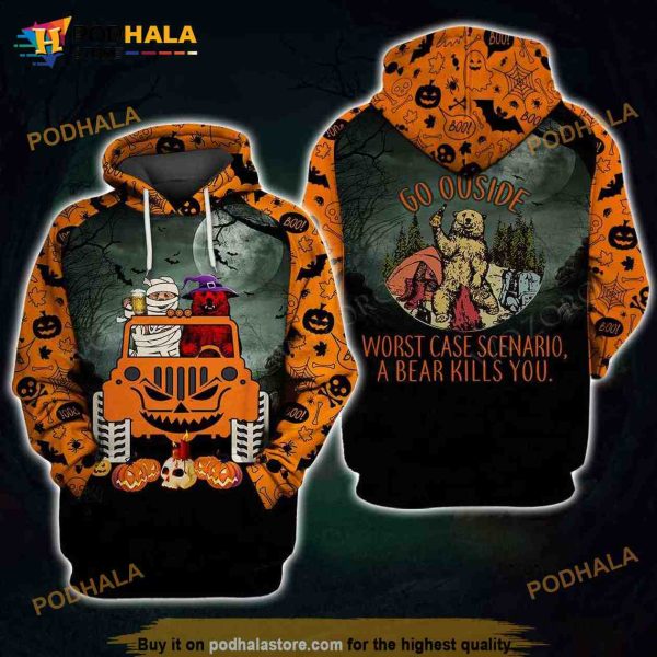 Jeep Bear Go Outside Camping Halloween 3D Hoodie Sweatshirt