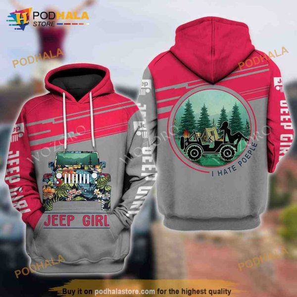 Jeep Girl Car I Hate People Pink Camping 3D Hoodie Sweatshirt