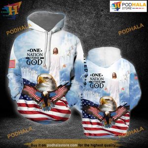 Jesus Eagle One Nation Under God All Over Printed 3D Hoodie