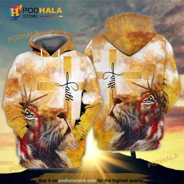 Jesus Faith The Cross Lion 3D Hoodie Sweatshirt