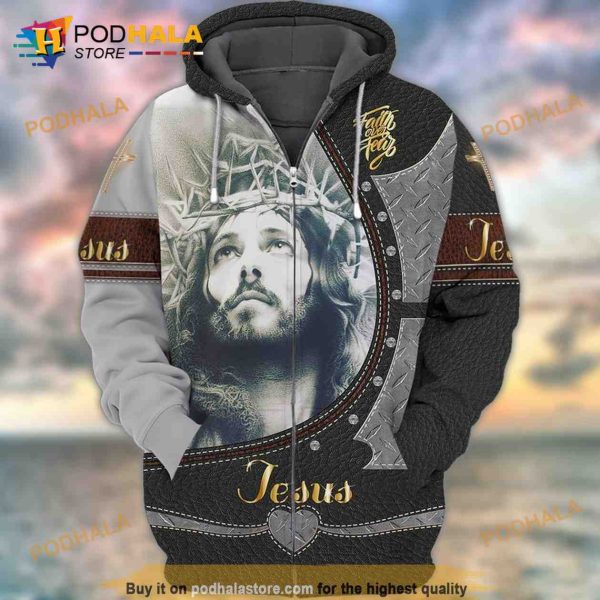 Jesus God Faith Over Fear 3D Zip Hoodie Sweatshirt