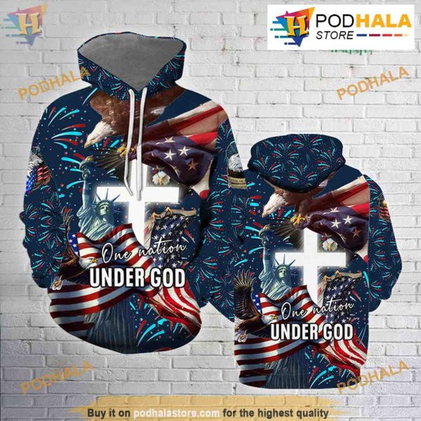 Jesus One Nation Under God Full Over Printed Unisex 3D Hoodie