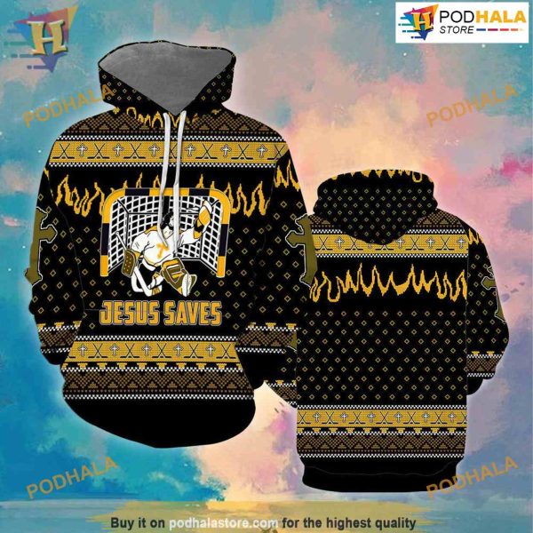 Jesus Saves Hockey All Over Printed 3D Hoodie Sweatshirt