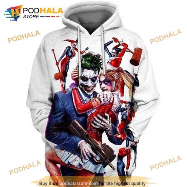 Joker Hug Harley Quinn Villain Characters Halloween 3D Hoodie