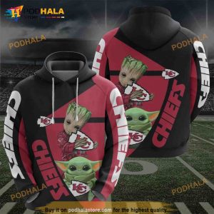 Kansas Chiefs Groot Baby Yoda 3D Hoodie Sweatshirt