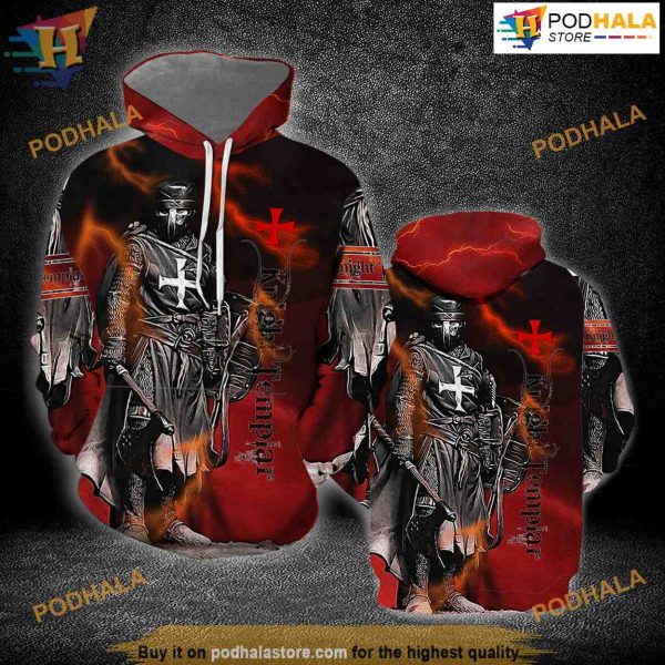 Knight Templar Red Lightening All Over Printed 3D Hoodie Sweatshirt