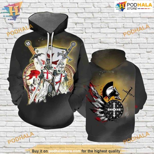 Knights Templar All Over Printed 3D Hoodie Sweatshirt