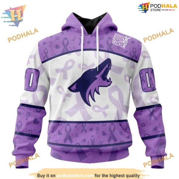 Lavender Fight Cancer NHL Arizona Coyotes Hoodie 3D