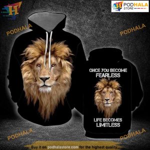 Lion Head Fearless Inspirational All Over Printed 3D Hoodie Sweatshirt