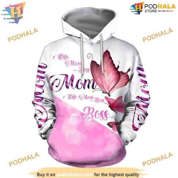 Love Mom Butterfly Art All Over Printed 3D Hoodie Sweatshirt