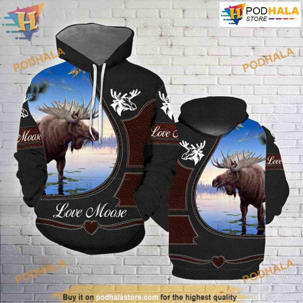 Love Moose Hunting All Over Printed 3D Hoodie Sweatshirt